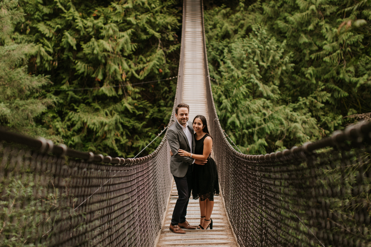 engagement photos at lynn canyon suspense bridge